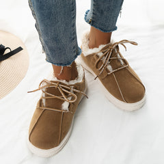 Plush Lined Snow Shoes Lace Up Faux Suede Snow Boots Women's