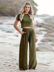 Casual Two Piece Set Short Sleeve T-shirt & Wide Leg Pants