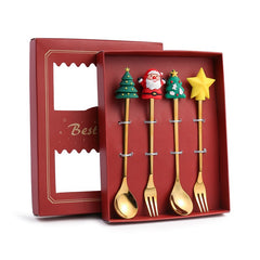 4pcs Santa Claus Christmas Tree Cutlery Set Holiday Dinnerware