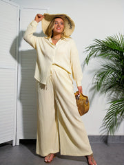 Women's Plus Solid Polo Neck Blouse & Pants 2 Piece Set