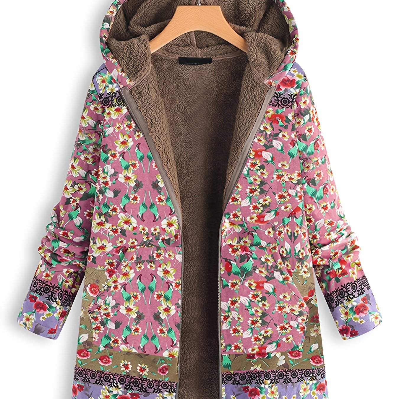 Floral Print Hooded Padded Coat Winter Outerwear