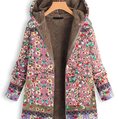Floral Print Hooded Padded Coat Winter Outerwear