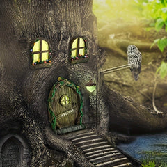 4pcs Fairy Welcome Door and Window Lamps Set Resin Fairy and Gnome House