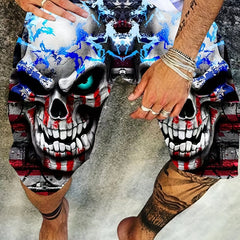 Men's Patriotic Skull Print Shorts Comfortable Stretchy Summer Clothing