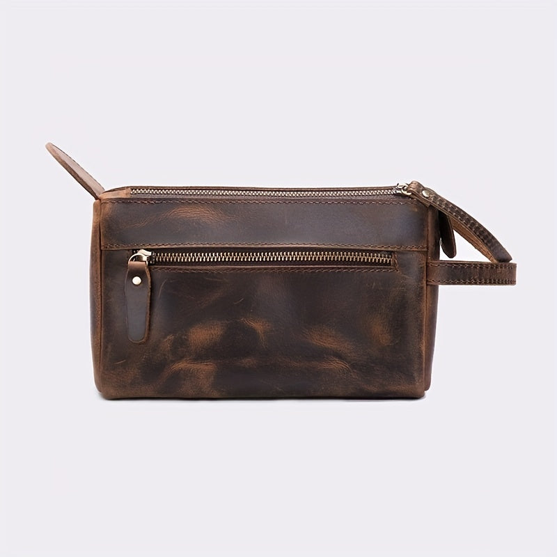 Leather Clutch Bag for Business Trip - Travel Toiletry Handbag