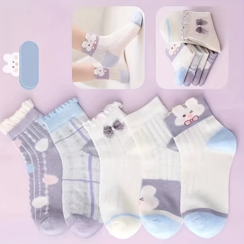 5 Pairs Kids Breathable Short Socks for Summer