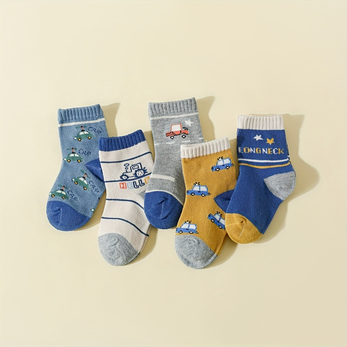 5 Pairs of Car Pattern Socks for Boys - All Seasons