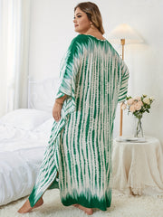 Boho Cover Up Tie Dye Striped Batwing Sleeve V Neck