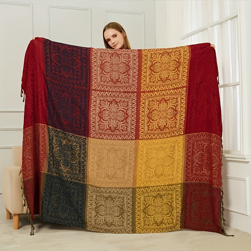 Boho Style Sofa Cover Blanket with Tassels