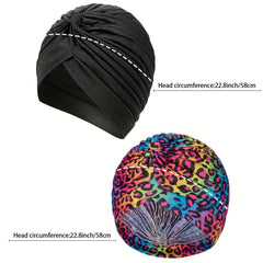 2pcs Leopard Turban Cap BowKnot Head Wraps Elastic Ramadan Scarf Chemo Hats