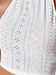 Eyelet Cross Back Halter Neck Crop Top Sleeveless Casual Summer Top
