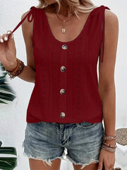 Eyelet Embroidered Button Tank Top Sleeveless Casual Summer Women's Clothing