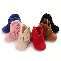 Cozy Tassel Boots for Baby Girls Non-slip Zip Shoes