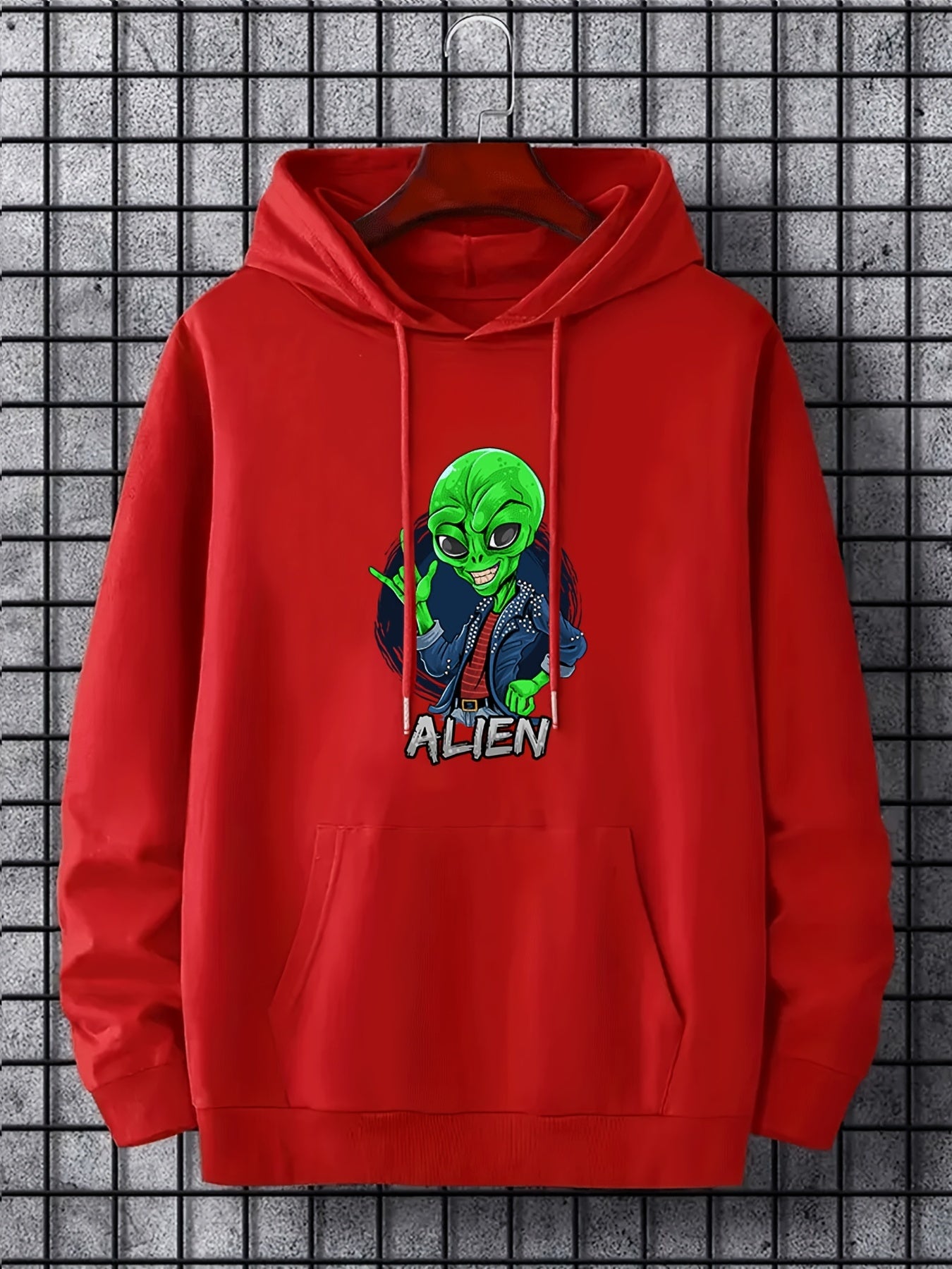 Alien Print Hoodie Graphic Sweatshirt With Kangaroo Pocket