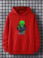Alien Print Hoodie Graphic Sweatshirt With Kangaroo Pocket