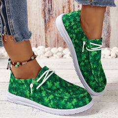 Green Floral Pattern Slip On Flat Shoes Women's Shallow Mouth Casual Shoes