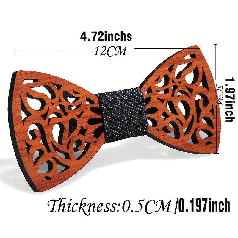 Wooden Bow Tie Vintage Adjustable Strap Bowtie Engraved Natural Wood Neck Tie