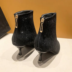 Rhinestone Decor Kitten Heel Point Toe Ankle Boots Women's Footwear