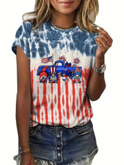 American Flag Cartoon Print Loose Short Sleeve T shirt