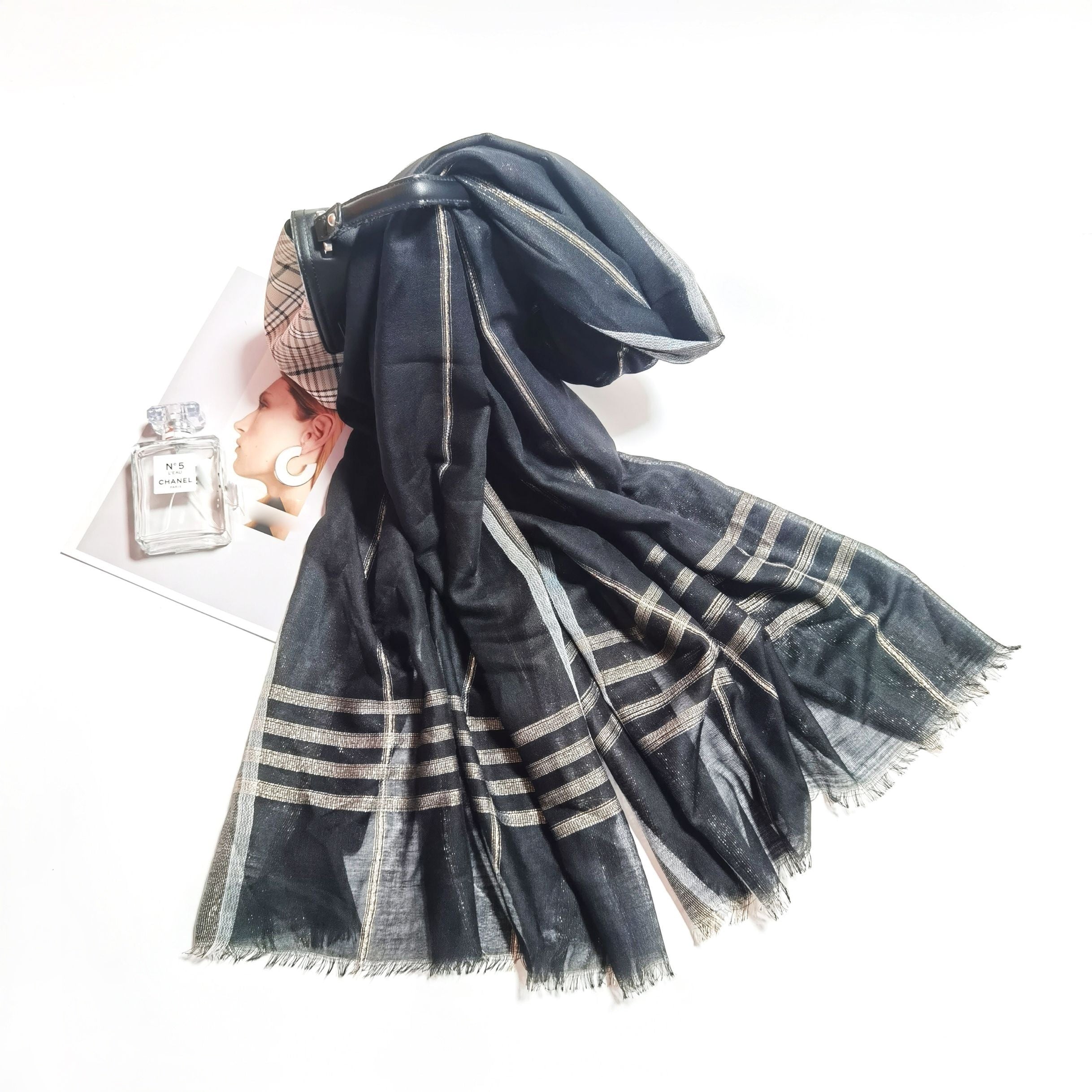 Striped Fringed Scarf Soft Breathable Shawl Sunscreen Windproof Headscarf