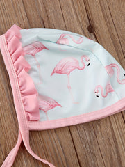 2pcs Toddler Baby Girl Flamingo Swimsuit Ruffle Bathing Suits & Hats