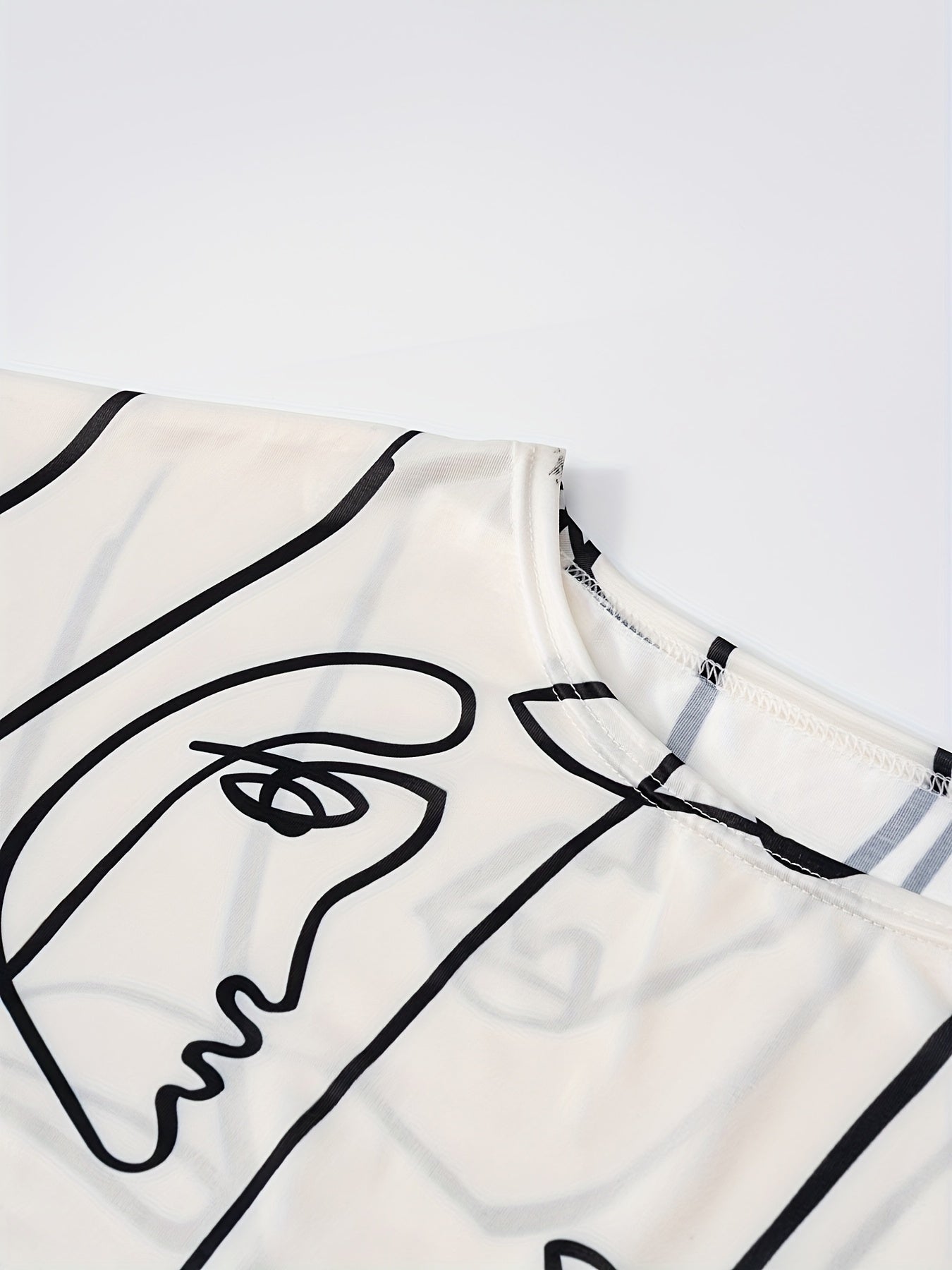 Abstract Face Print Dress Short Sleeve Maxi Summer Dress