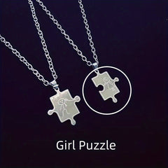He And She Puzzle Pendant Necklace - Friends Gift