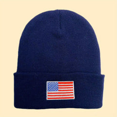 American Flag Embroidered Knitted Hat for Men and Women