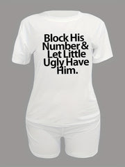 Letter Print Tee & Slim Shorts Set Casual Spring & Summer Outfit