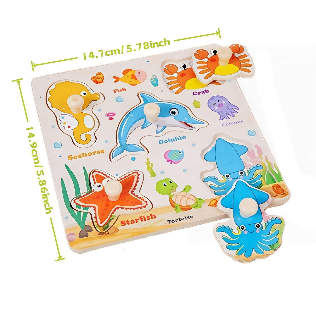 3-Pack Wooden Peg Puzzles for Toddlers - Educational Preschool Toy Set