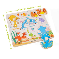 3-Pack Wooden Peg Puzzles for Toddlers - Educational Preschool Toy Set