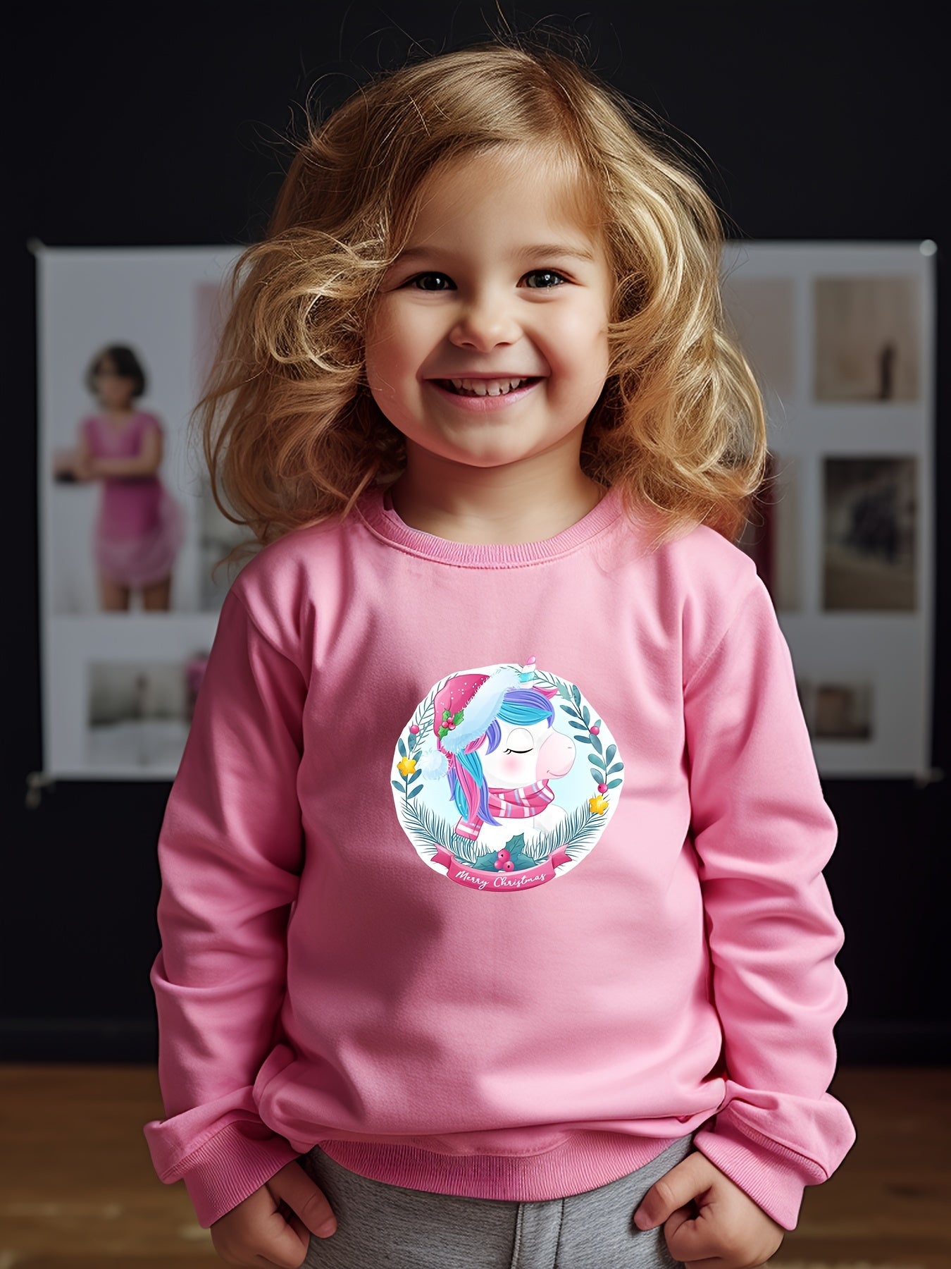 Unicorn Pattern Crew Neck Sweatshirt For Girls Kids
