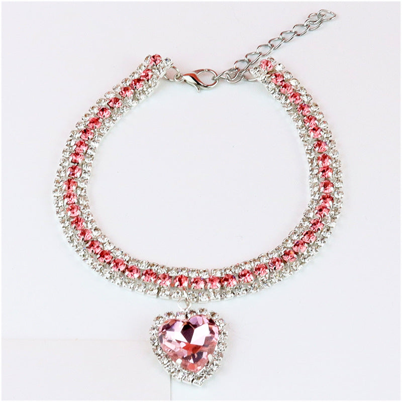 Rhinestone Cat Collar with Heart Pendant Crystal Necklace