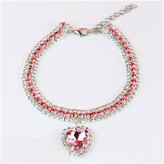 Rhinestone Cat Collar with Heart Pendant Crystal Necklace