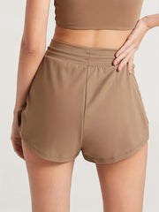 Solid Drawstring Sports Shorts Side Pleated Yoga Fitness Shorts