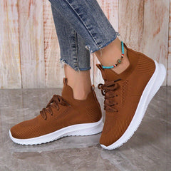Women's Knit Platform Sneakers Lace Up Outdoor Shoes Lightweight Walking Shoes