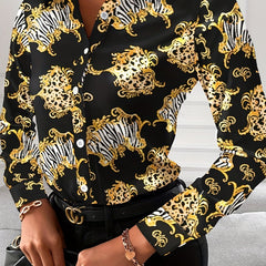 Women's Floral Print Polo Neck Blouse
