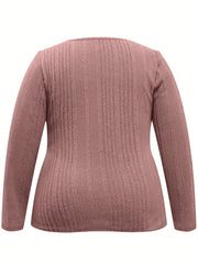 Solid Knit Top Women's Casual Half Button Long Sleeve