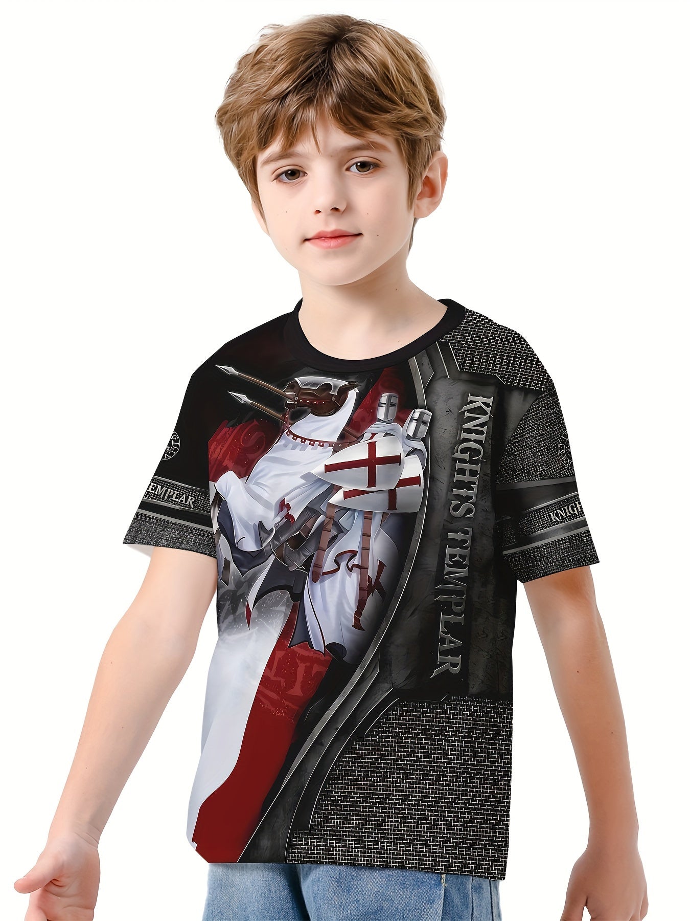 Knight 3D Print Boy's Casual Tee Short Sleeve Crew Neck Comfortable T-shirt