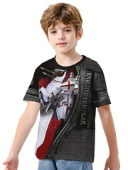 Knight 3D Print Boy's Casual Tee Short Sleeve Crew Neck Comfortable T-shirt