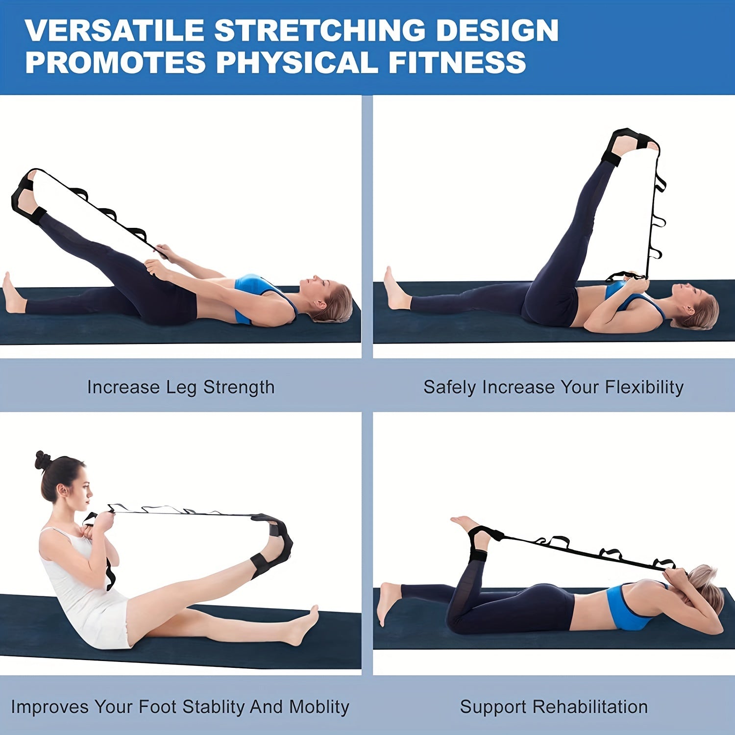 1pc Elastic Yoga Training Straps for Stretching & Physical Therapy