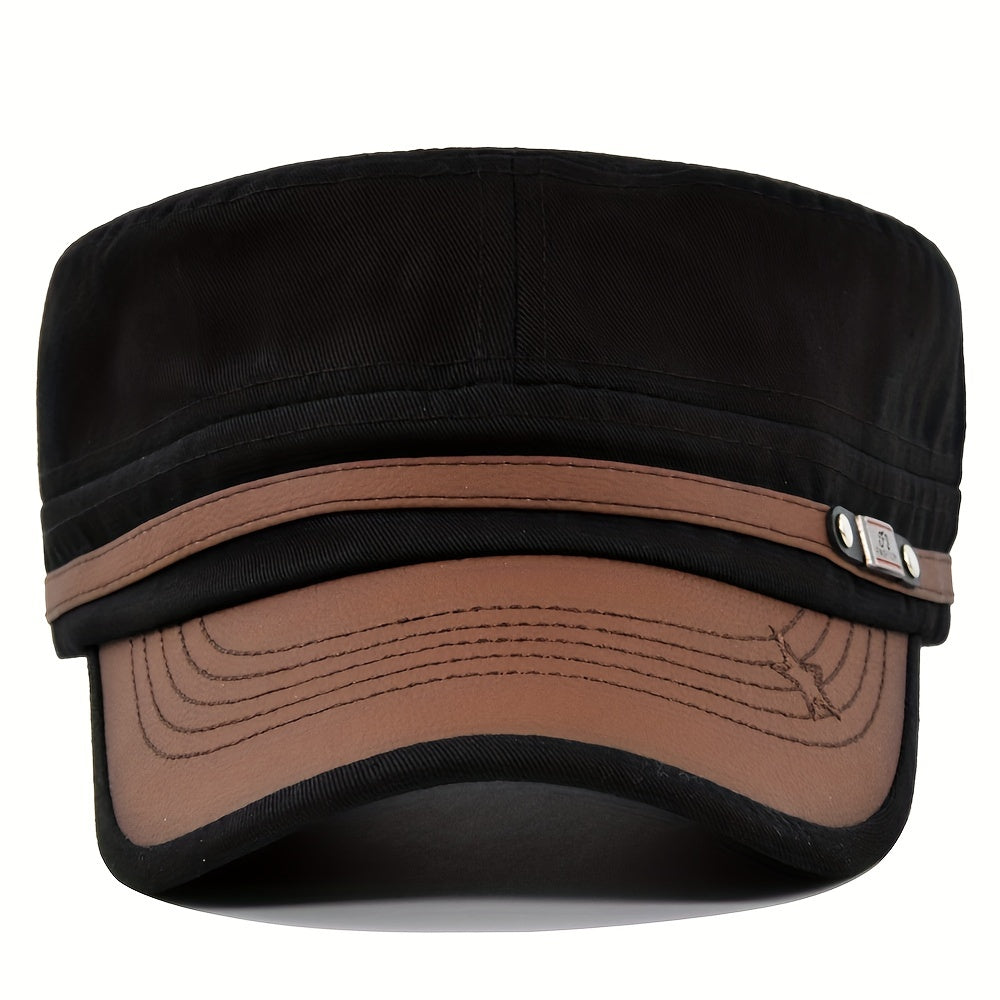 PU Leather Baseball Cap Army Flat Cap Dad Hat Unisex Adjustable