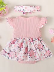 Newborn Baby Girls Floral Romper Ruffle Sleeve Bodysuit & Headband