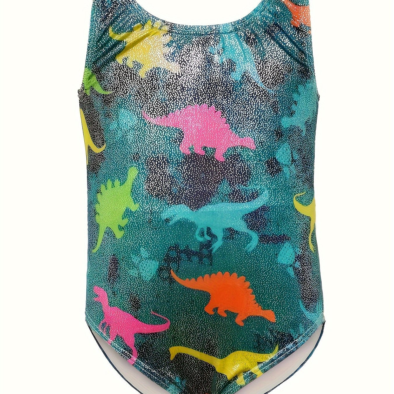 Girls Dino Pattern Sleeveless Gymnastics Suit for Sports Training