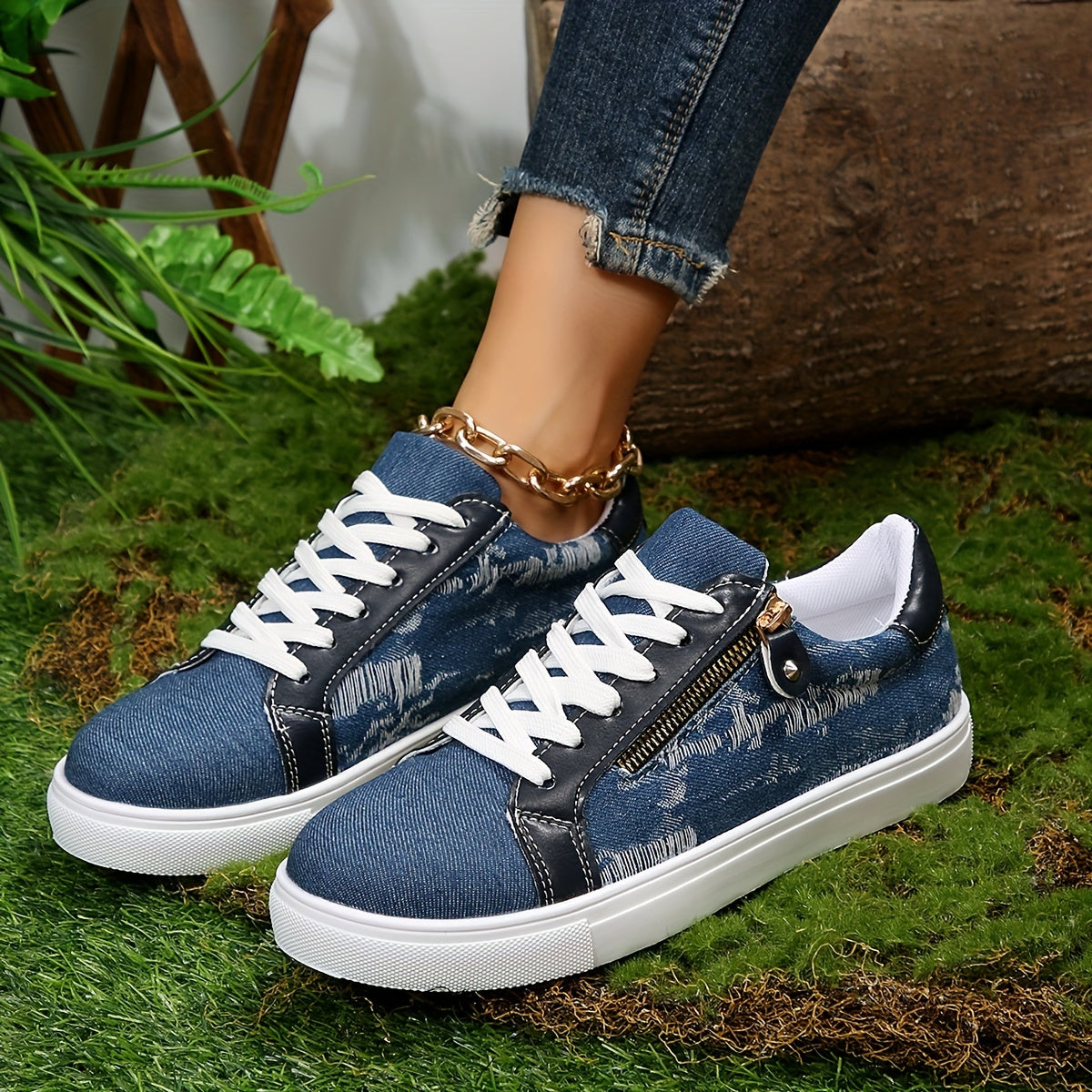 Women's Denim Skate Shoes Casual Low Top Walking Shoes
