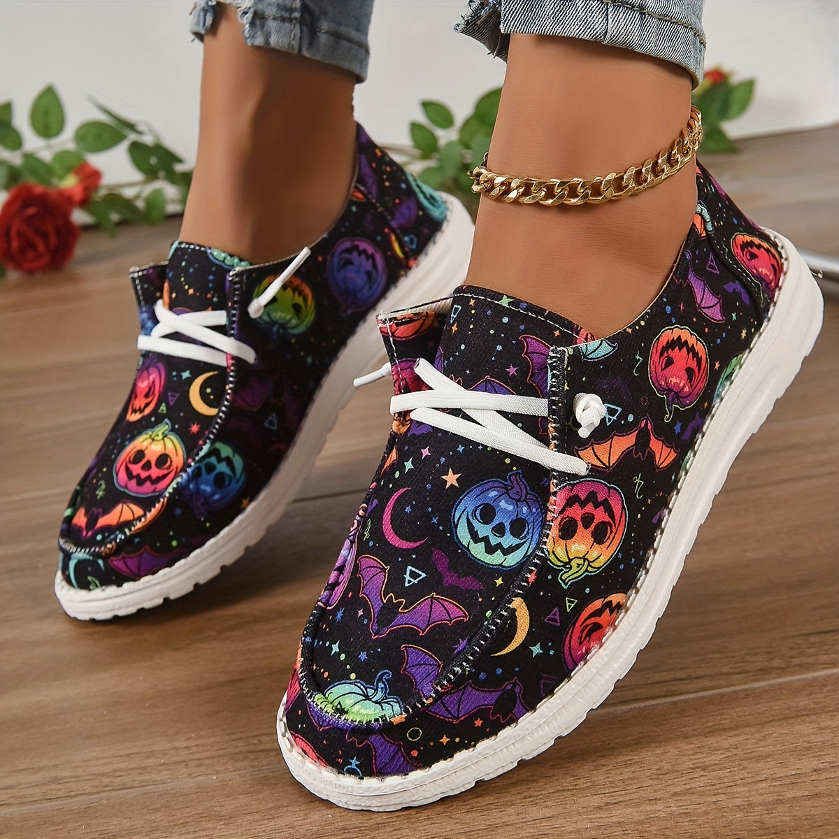 Colorful Pumpkin Print Slip-On Sneakers Lightweight Shoes