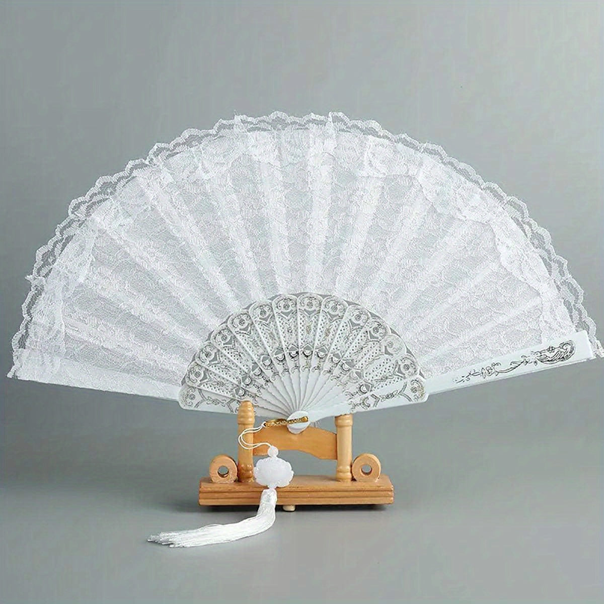 Silvery golden Folding Fan Lace Floral Fan Vintage Stage Performance Props