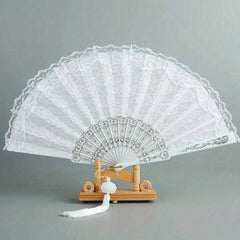 Silvery golden Folding Fan Lace Floral Fan Vintage Stage Performance Props