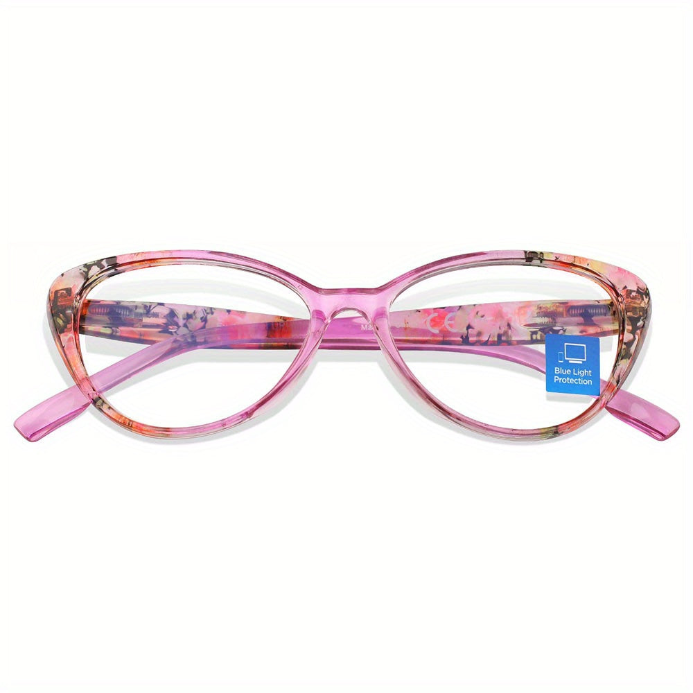 Floral Cat Eye Reading Glasses for Women Light Blocking Anti Eye Strain Glare
