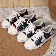 Women's Christmas Tree Pattern Flat Shoes with Raw Trim